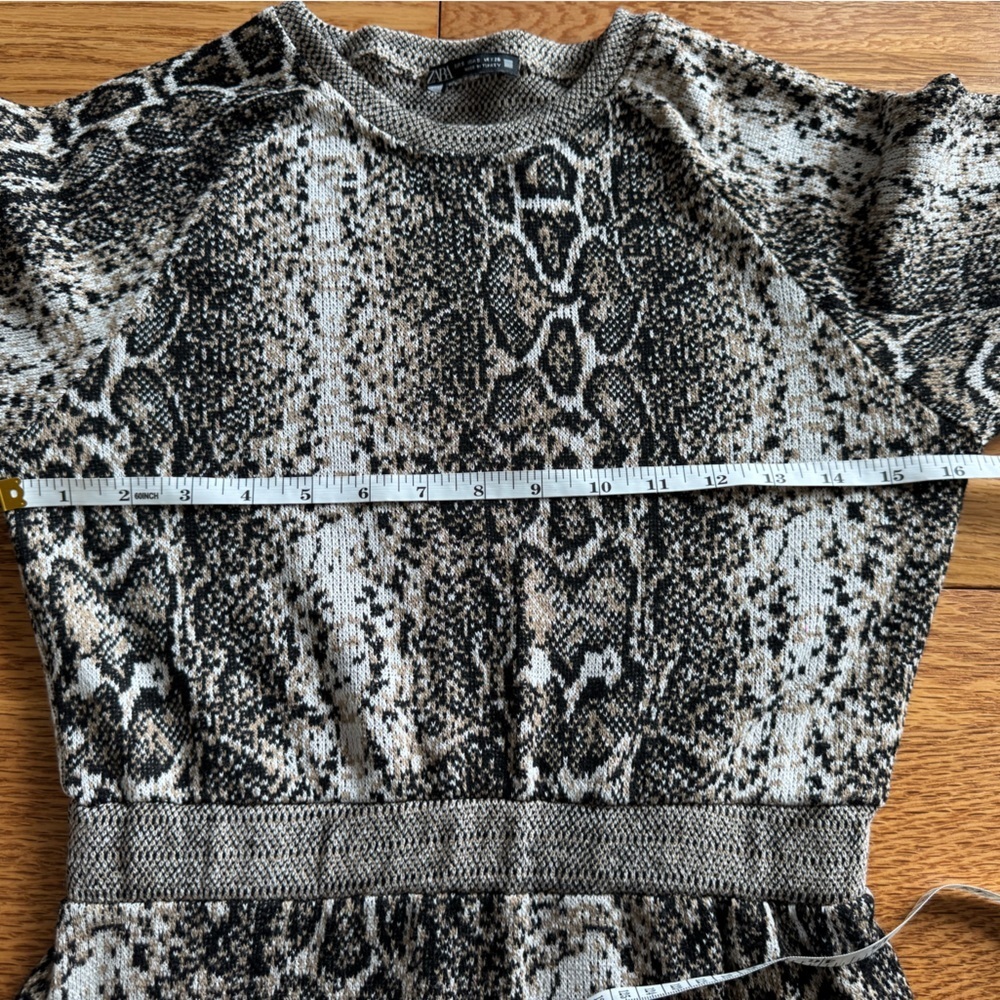 Zara Black Gray Brown Snake Print Long Sleeve Dress Stretchy - Picture 8 of 8